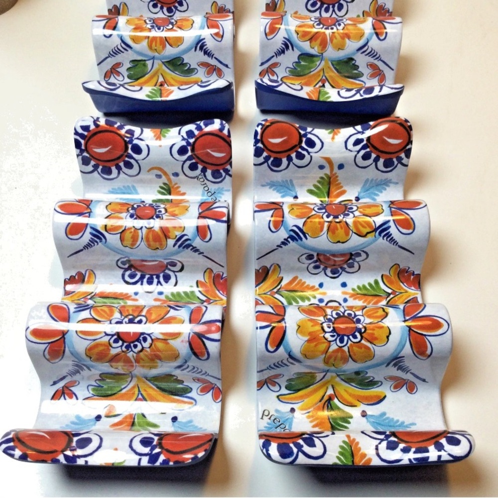PREPARA 4 Taco plate server Holders 12 tacos Multicolor melamine EUC Mexican